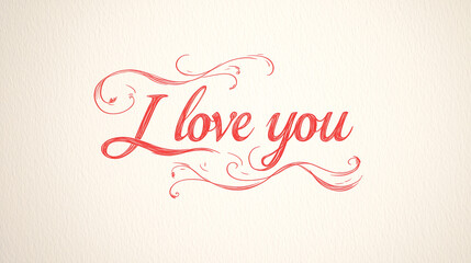 Elegant design of "I love you" in red script with decorative flourishes on a textured background. Perfect for Valentine's Day, a wedding, or an anniversary