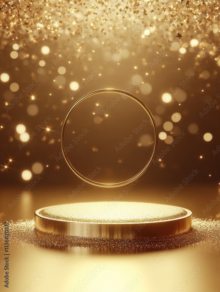 Poster abstract luxury gold background with bokeh light with star glitter and circle blinking with copy spa