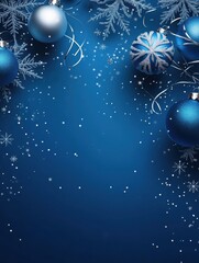 blue christmas background with snowflakes and christmas balls. Copy space backgrounds