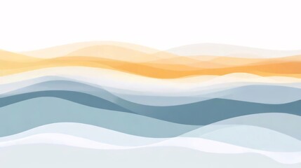 Abstract wavy landscape in pastel orange, blue and white.