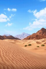 Fototapeta premium A serene desert landscape with rolling sand dunes under a clear blue sky, showcasing the beauty of nature.