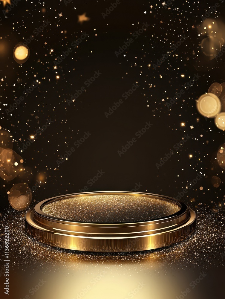 Poster abstract luxury gold background with bokeh light with star glitter and circle blinking with copy spa