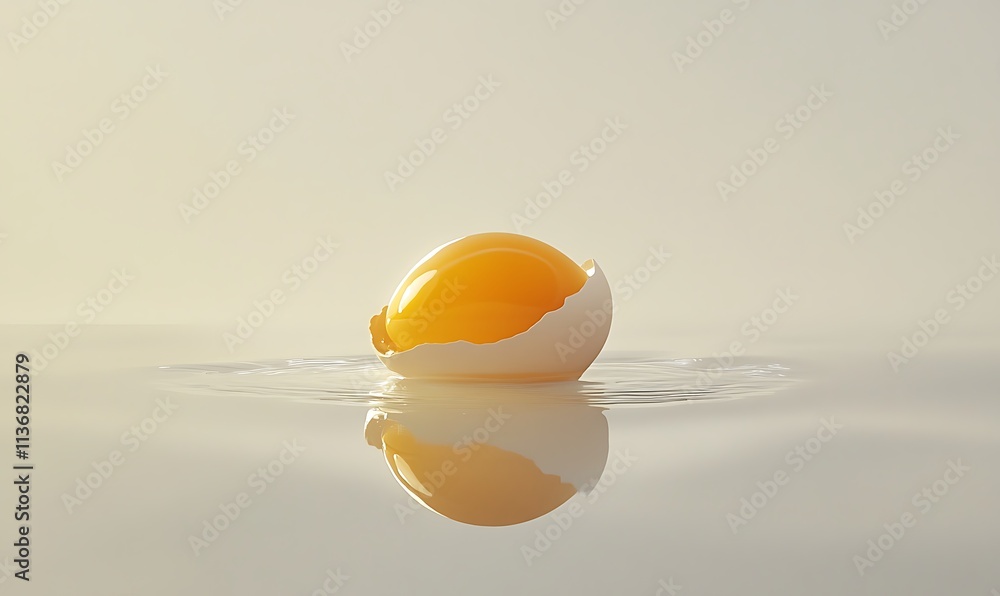 Poster egg yolk in broken shell floating on water