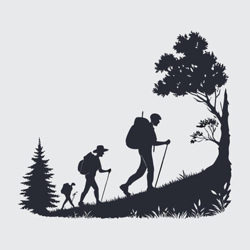 hikers silhouette climbing hill near tree clip art preview