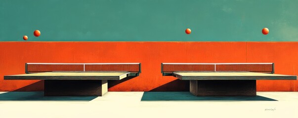 Abstract table tennis poster with floating balls and vivid colors