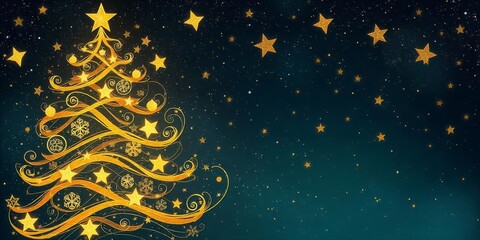Golden Christmas Tree Design Against a Night Sky