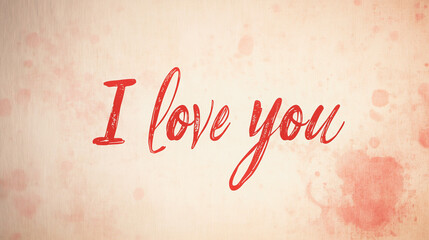Stylized "I love you" in red script on a soft, watercolor background with splashes. Perfect for Valentine's Day, a wedding, or an anniversary