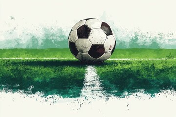 Abstract soccer field with a soccer ball in an artistic composition