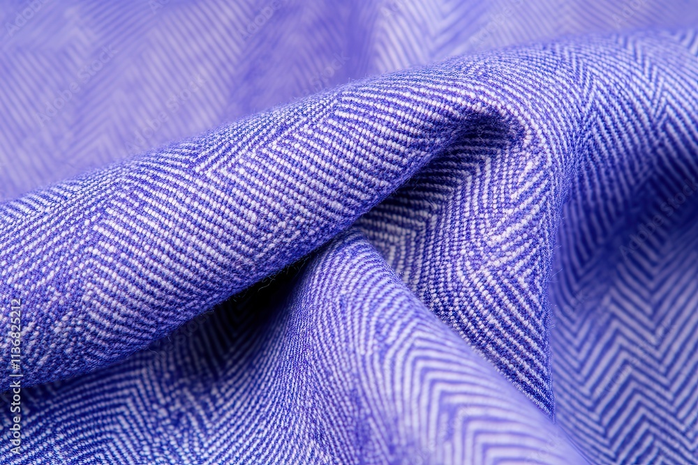Poster close-up of a textured purple fabric revealing intricate herringbone patterns and soft draping.