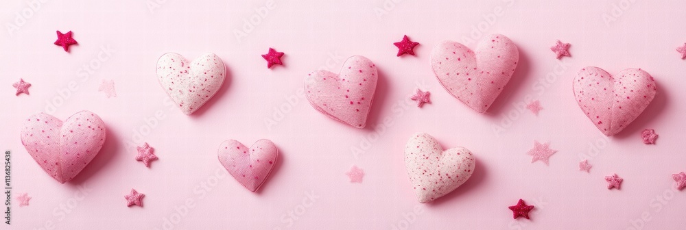 Poster delicate love cards in various shapes and colors create a whimsical backdrop, celebrating affection 