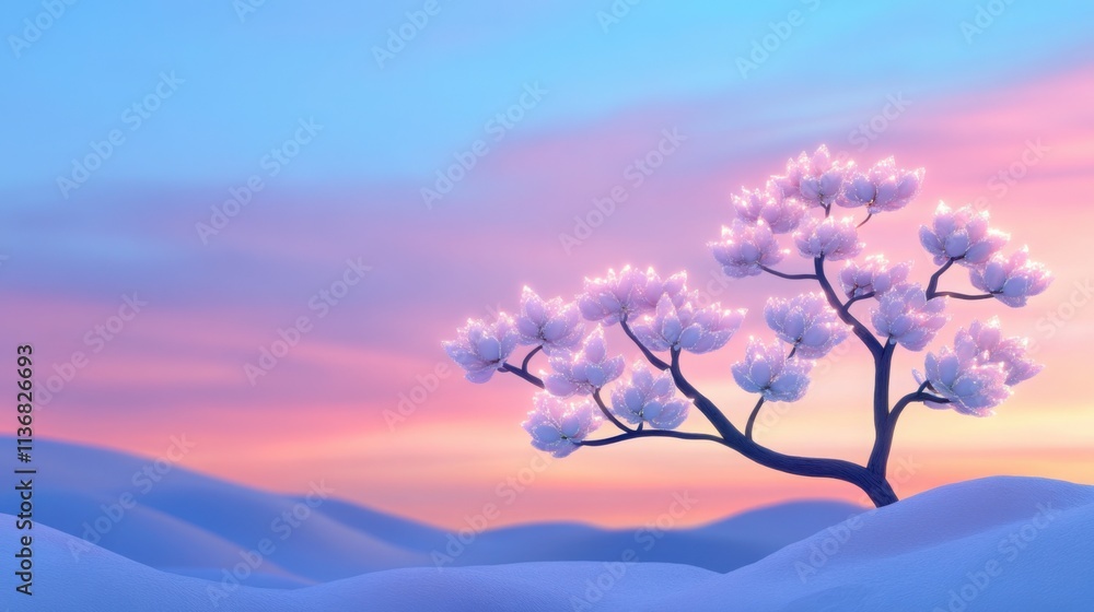 Poster a fantastical tree with branches adorned with glowing pearls instead of leaves