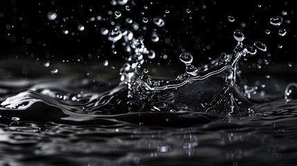 Water Splash in Dark Background with Droplets Frozen Mid Air