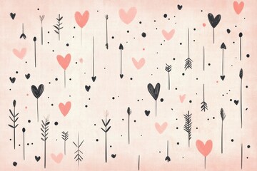 Celebrate love with this whimsical Valentine's Day backdrop featuring hand-drawn hearts and arrows, perfect for creative expressions. Generative AI