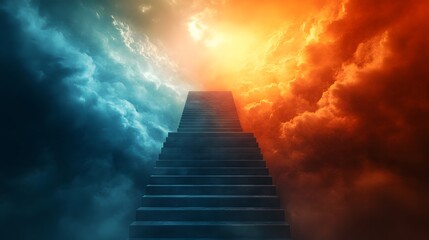 Stone Staircase Ascending Through Colorful Clouds