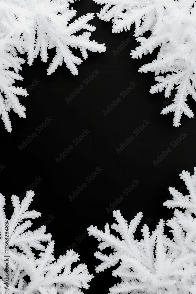 Aufkleber delicate white frost-like patterns frame a dark background, creating a striking winter wonderland ef