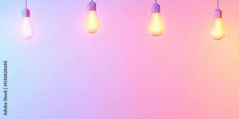 Poster Brightly colored background with hanging light bulbs creating a vibrant atmosphere and empty space for creativity