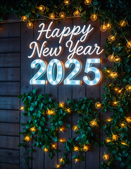 Happy new year 2025 celebrations and written on a wall with beautiful fonts 