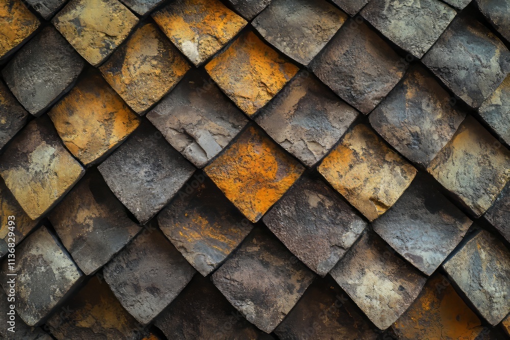 Poster Intricate pattern of textured bricks showcasing earthy tones and geometric shapes in a classic design