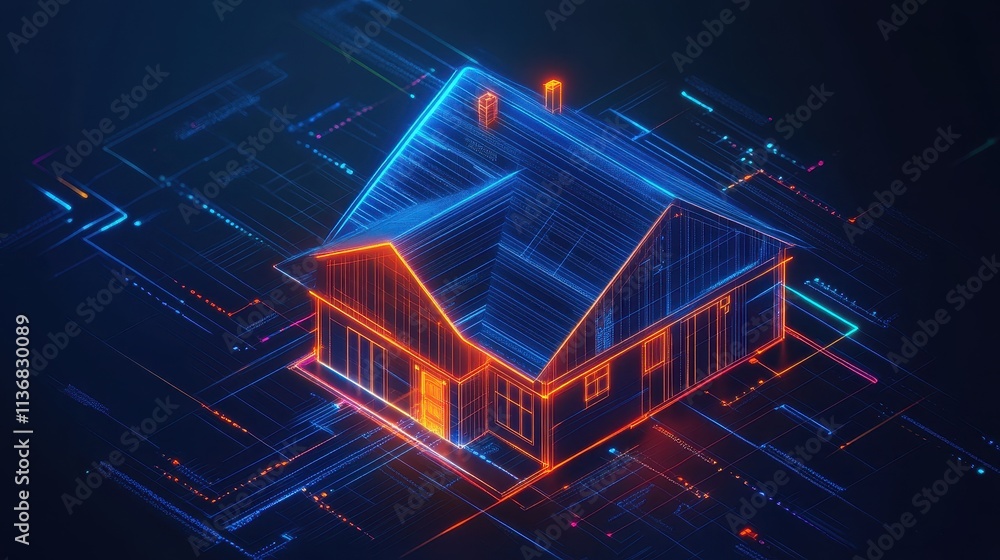 Aufkleber futuristic digital house blueprint highlighting innovative architecture concepts