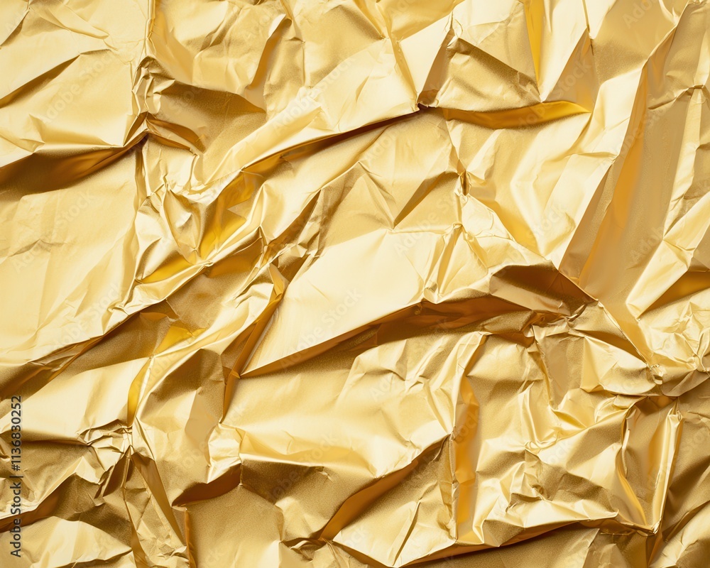 Poster textured golden crumpled foil surface creating a vibrant and elegant backdrop.