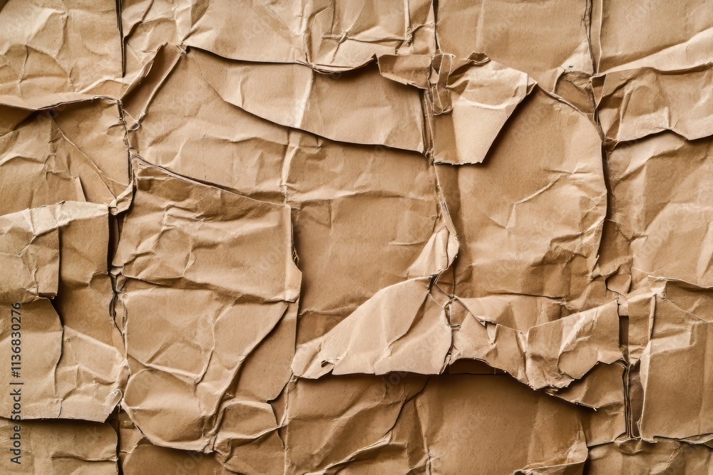 Poster detailed pattern texture of crumpled cardboard showcasing intricate folds and creases for artistic o
