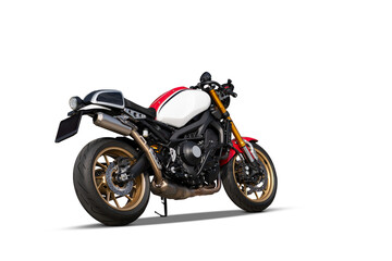 Back view of a classic sport bike isolated on white background 