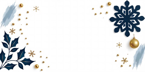 Minimalist Christmas Illustration with Snowflakes and Gold Details with central copy space in White.