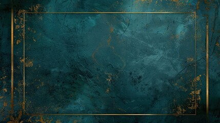Fototapeta premium A textured teal background with a golden frame, ideal for graphic designs or presentations.