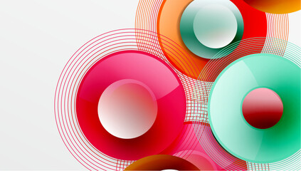 Abstract composition of overlapping circles with smooth gradients and transparency effects. Clean and modern design emphasizing depth, symmetry, and a minimal aesthetic