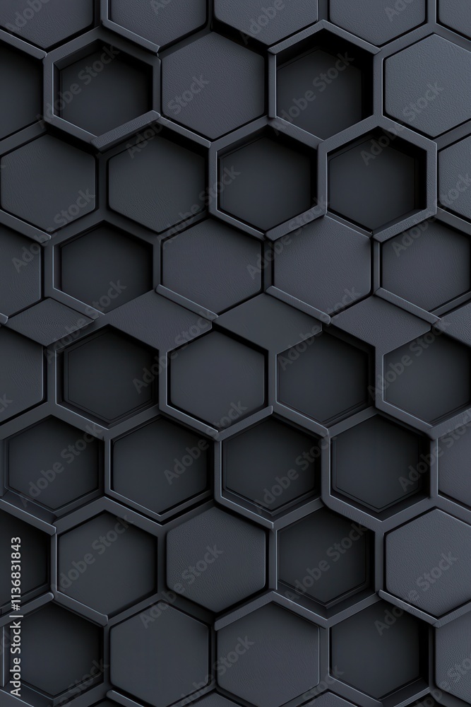 Poster an abstract close-up of a textured black hexagonal pattern, creating a modern and sleek look.