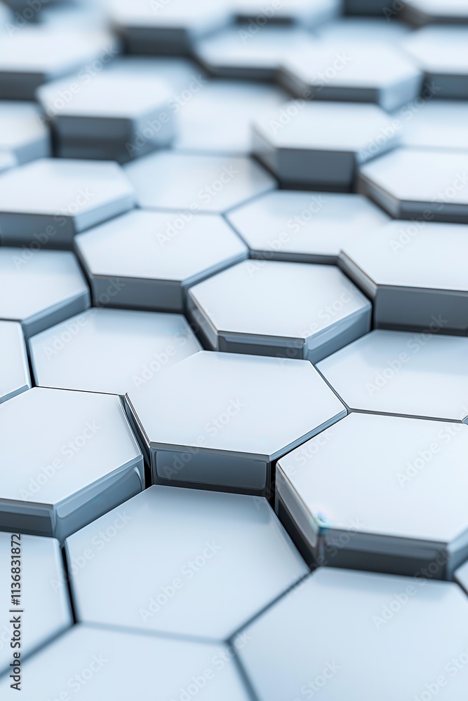 Poster close-up of interconnected hexagonal tiles in a sleek, modern design, creating a visually striking p