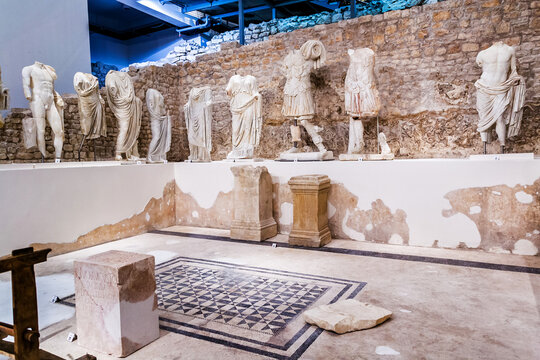 Permanent exhibition in museum that was built on site of ancient Roman temple in ancient town Narona in Vid, Croatia
