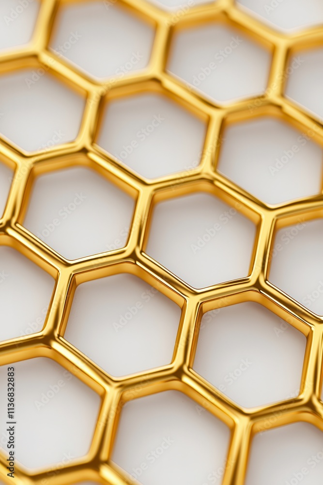Poster close-up of a shiny golden honeycomb pattern, creating a rich and elegant texture that fascinates th