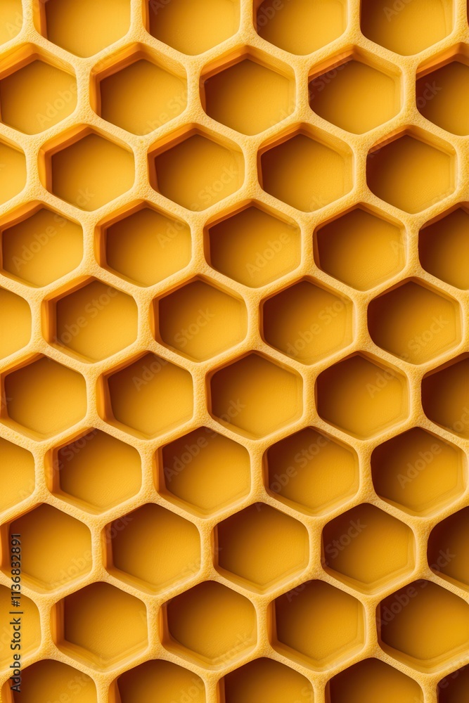 Poster close-up of a vibrant, golden honeycomb structure, showcasing the intricate hexagonal patterns and t