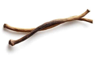 Two Dried Vanilla Beans Crossed On White Background