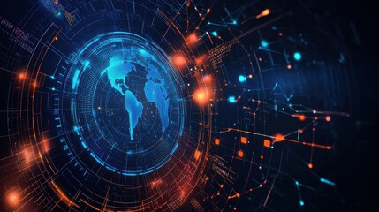 Futuristic Digital World Map with Glowing Network Connections and Data Streams Representing Global Communication and Technology Advancements in a Virtual Environment