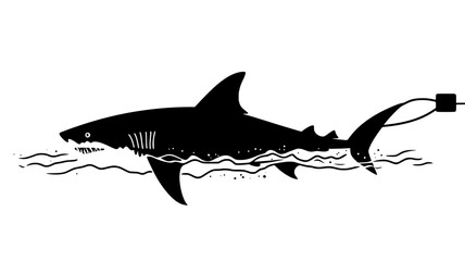 Obraz premium Shark tracked by satellite tag breaking the water surface, Animal Illustration