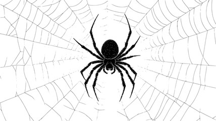 A spider rests at the center of its web, waiting patiently for its next meal, Animal Illustration