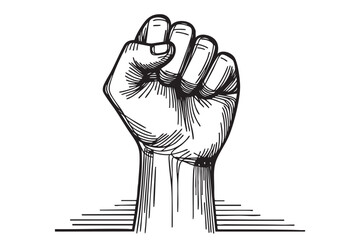 Vector illustration. One-line drawing of a human fist