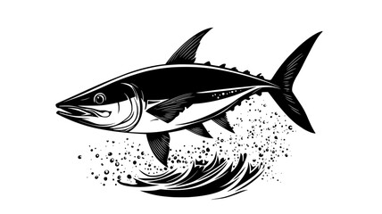 Obraz premium Tuna jumping out of the water while chasing prey, Animal Illustration