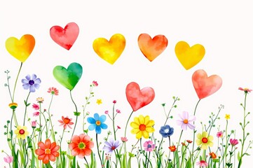 Whimsical Watercolor Hearts and Flowers Arrangement