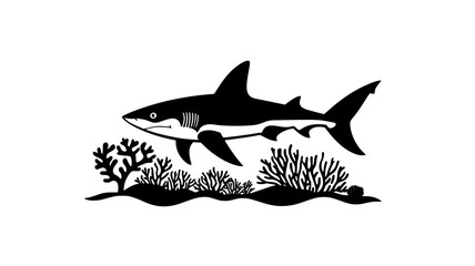 Fototapeta premium Shark swimming just above ocean floor, tail propelling it forward, Animal Vector Graphic