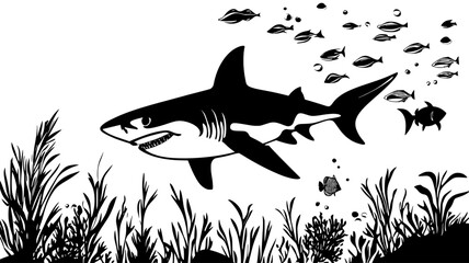 Shark gill slits visible as it passes an underwater camera, Animal Vector Graphic