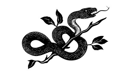 Obraz premium Snake coiled on a branch with its head raised and tongue flicking outward, Animal Vector Graphic