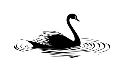 Swan swims toward the shore, its long neck leading the way, Animal Vector Graphic