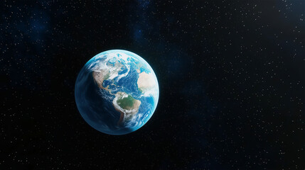 A detailed image of Earth floating in outer space with stars and a glowing atmosphere, symbolizing the planet's beauty and global connectivity.