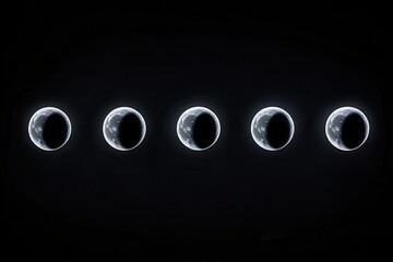 Phases of the moon showcasing its transition from new to full, against a black backdrop.