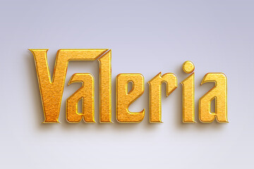 Gold text effect of Spanish name Valeria on light-blue background.