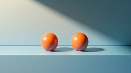 Two Orange Spheres Resting On A Blue Surface