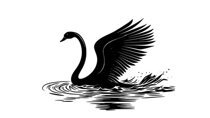 Fototapeta premium Swan rises from the water, its feet pushing off the surface, wings flapping, Animal Digital Art